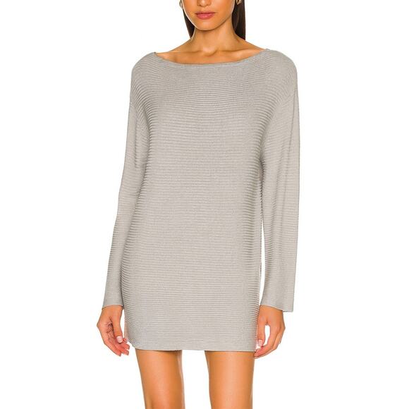 Reiss Larch Metallic Silver Gray Ribbed Batwing Mini Dress Size S - Picture 1 of 6